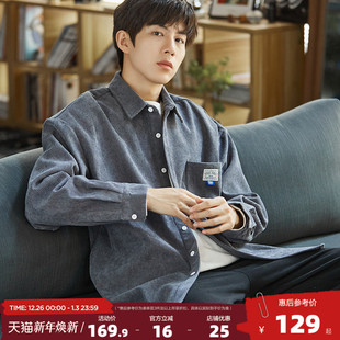 新款 复古男士 灯芯绒衬衫 衬衫 衬衣外套 男保暖加绒长袖 唐狮2025冬季