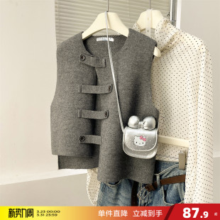 唐狮秋冬季 马甲女春秋外穿高级感百搭上衣女 设计感扣袢简约开衫