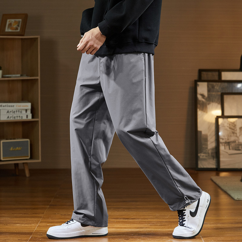 唐狮2024秋冬新款休闲裤男阔腿长裤黑色速干运动裤子韩版潮流工装