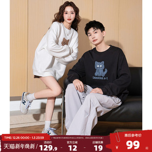 男女长袖 唐狮新款 圆领套头宽松情侣装 新款 上衣 情侣卫衣2025春秋季