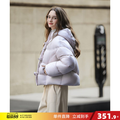 唐狮冬季短款羽绒服女高蓬连帽90鸭绒宽松休闲小个子韩系冬装慵懒