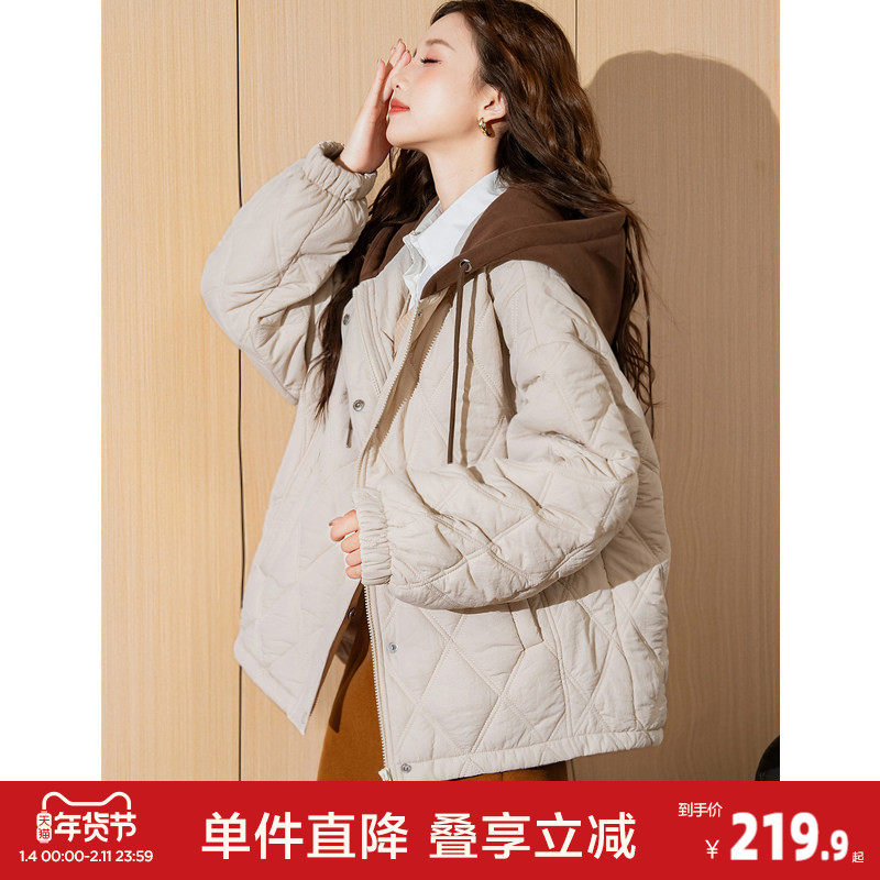 唐狮冬季新款连帽棉衣女外套夹棉假两件短款百搭菱形格棉袄,女装/女士精品,棉衣/棉服,淘宝优惠券,粉丝福利购,淘宝优惠卷