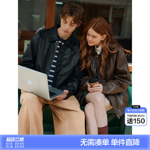 唐狮2026春秋季情侣仿皮衣外套男女夹克翻领皮衣酷潮情侣外套上衣