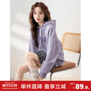 唐狮春秋新款爆款加绒衣女加厚连帽卫衣外套百搭小个子内搭女