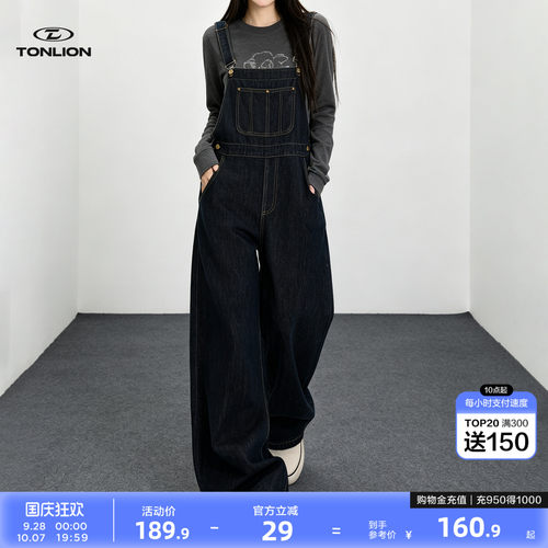 唐狮牛仔背带裤女2026秋季