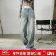 新款 女牛仔裤 高腰气质显瘦长裤 唐狮2026秋冬季 阔腿裤 宽松浅蓝休闲