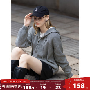 唐狮2025年毛衣外套女秋冬精致爱心刺绣女士连帽净色开衫 毛线衫