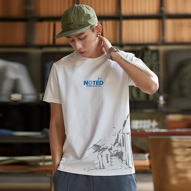 唐狮白色短袖T恤男2025夏季新款中国风印花宽松圆领学生半袖上衣