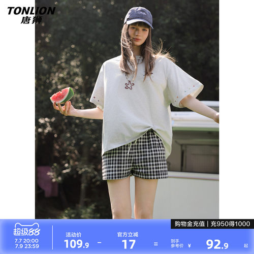 唐狮2026夏季新款女休闲短裤格纹韩系慵懒松弛感裤子百搭好看女士