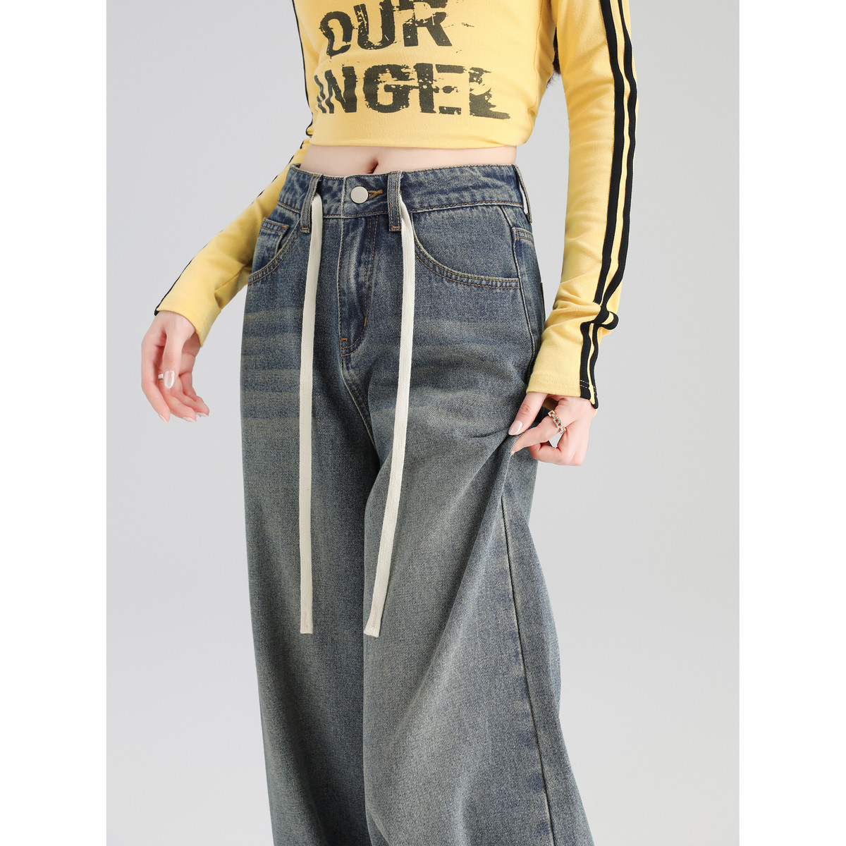唐狮2026冬款牛仔裤女秋磨破牛仔长裤直筒裤女高级感百搭女裤