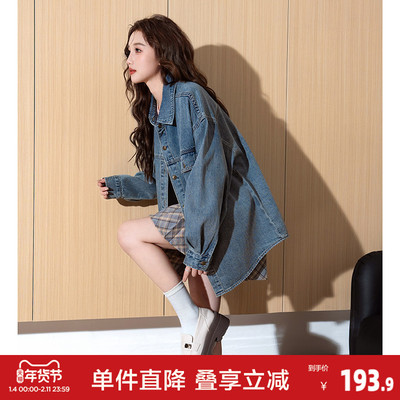 唐狮春秋新款牛仔衬衫女休闲内搭长袖衬衫学院风牛仔外套女TJ