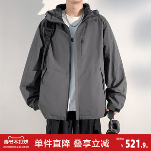 唐狮2026秋冬季男连帽羽绒服短款灰色翻领连帽保暖羽绒内胆可拆