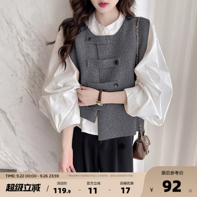 唐狮2025秋冬设计感扣袢简约开衫马甲女春秋外穿高级感百搭ins