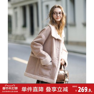 唐狮2026秋冬装女外套气质甜美小众女士翻领皮毛一体中长款外套