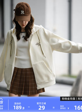 唐狮2026春秋女连帽左胸印花字母开衫卫衣外套宽松百搭休闲日常