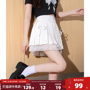 唐狮25夏季 百褶裙女设计感蕾丝花边拼接小众辣妹a字短裙半身裙jcc