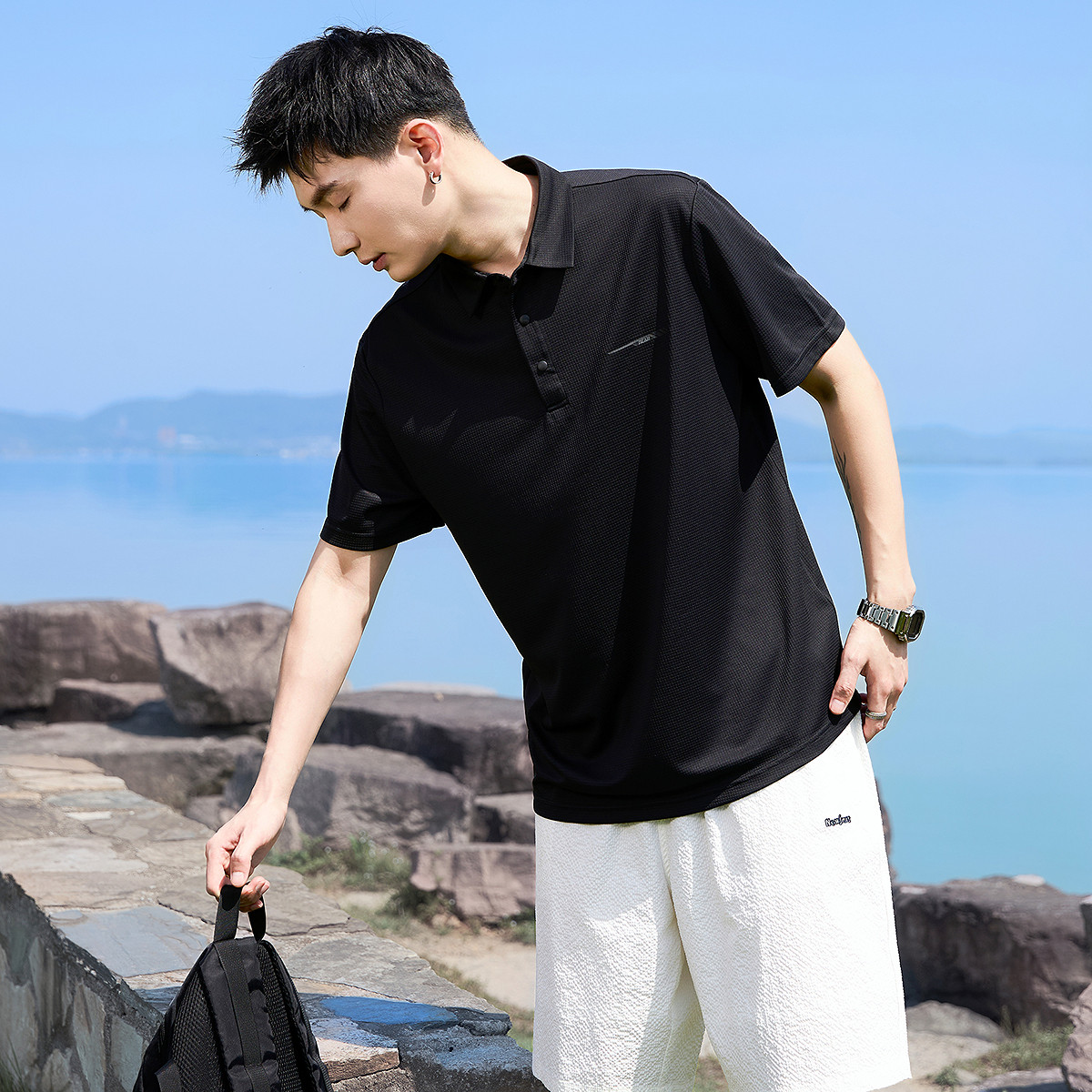 唐狮男士polo衫2025夏季新款简约翻领宽松显瘦学生休闲短袖T恤潮