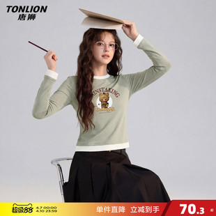 唐狮2026春季新款长袖T恤女减龄学生独特设计感修身好看百搭上衣