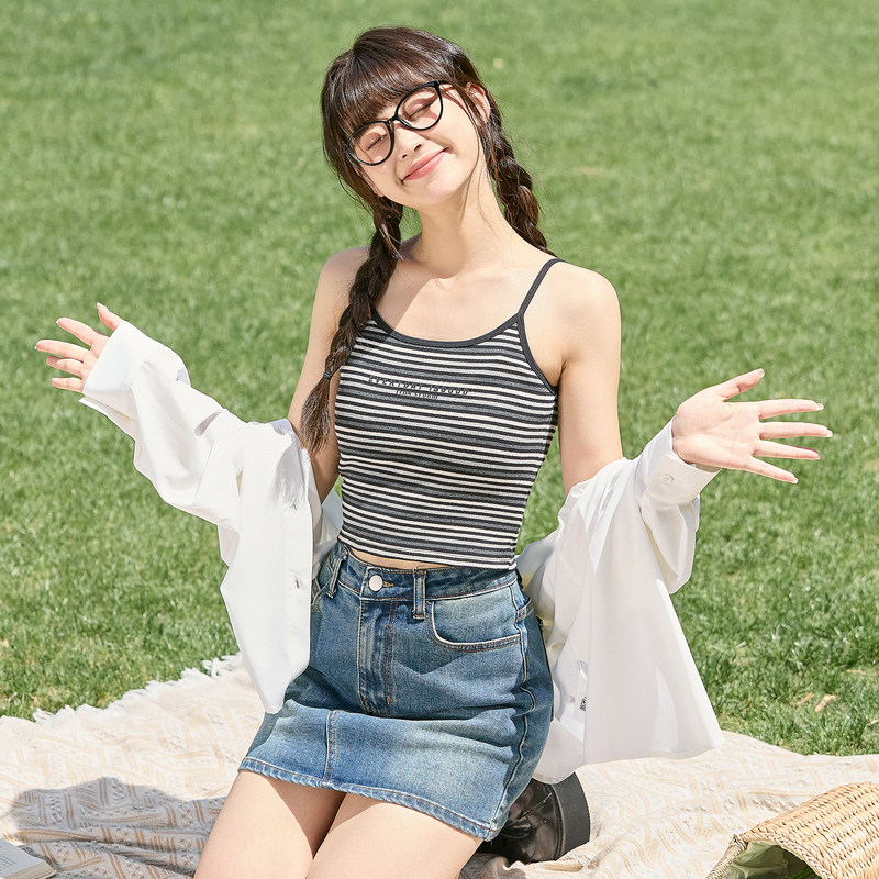 唐狮2024夏季新款吊带背心女士针织内百搭条纹打底小背心外穿美背