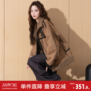 唐狮2026秋冬女立领麂皮绒双面穿短款外套高级感休闲时尚夹克女