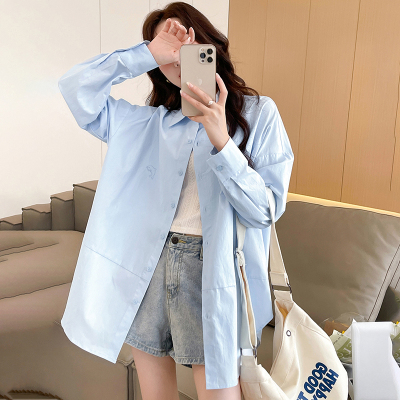 唐狮2025早秋新款长袖衬衫海豚小标净色百搭休闲女士衬衫外套潮d2