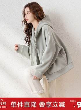 唐狮秋冬外套女新款休闲宽松灰色卫衣爆款连帽上衣韩版W5