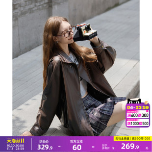 唐狮春秋季新款外套女重工复古中性机车皮衣外套女士夹克上衣流行
