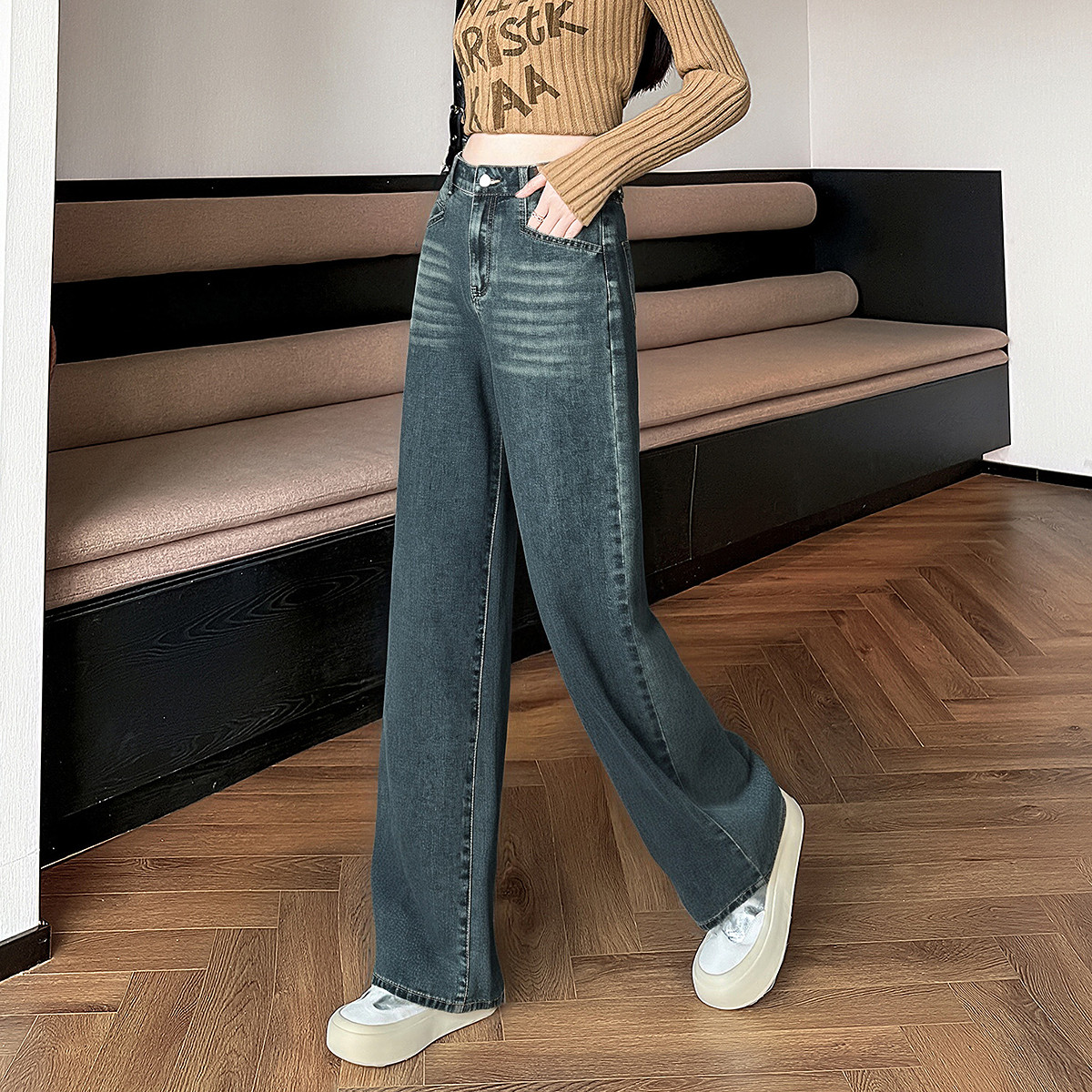 唐狮2025秋冬季女直筒牛仔长裤宽松阔腿直筒裤百搭高级感休闲女裤