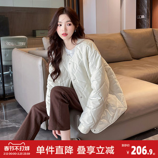 唐狮新款棉衣女爆款今年流行短款白色菱形格轻薄款内胆可外穿