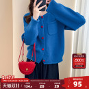 唐狮2025秋冬新款 甜美百搭 女毛衣韩系撞色扣设计圆领针织开衫