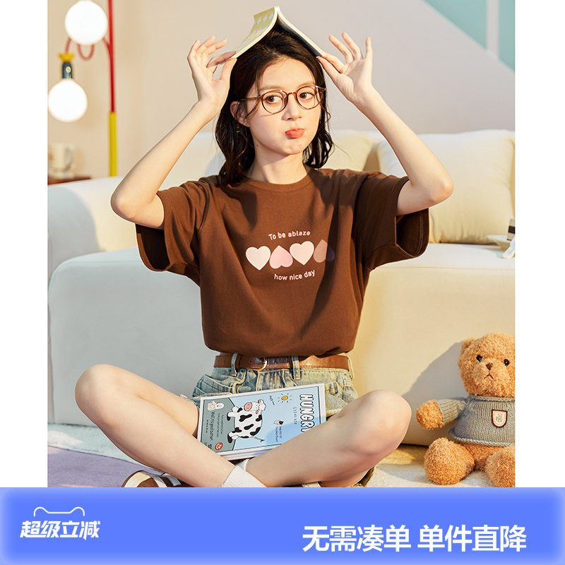 唐狮26年短袖T恤女纯棉夏季新款内搭打底衫设计感宽松甜美上衣