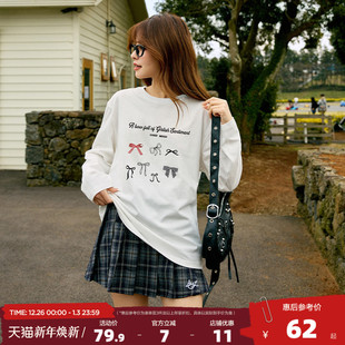 唐狮2025夏新款 T恤韩系休闲防晒上衣蝴蝶结少女可爱休闲G 女长袖