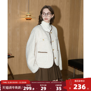 唐狮2025秋冬季 加厚外套女圆领小香风仿羊羔毛超好看气质淑女 短款