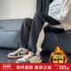 唐狮秋冬新款 子潮流W 条纹宽松直筒束脚裤 男休闲长裤 加绒运动卫裤