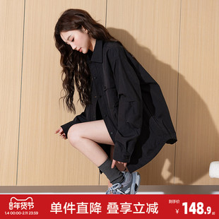 唐狮春秋季新款翻领女外套夹克黑色冲锋少年上衣教练服户外yc