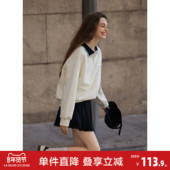 新款 女polo短款 撞色宽松显瘦长袖 唐狮2026春季 上衣蓝色爆款 设计感