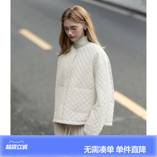唐狮2026秋冬季女圆领短款轻薄棉衣内胆简约风菱格设计感小众独特