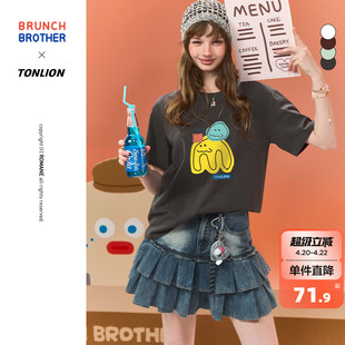 【Brunch Brother联名】唐狮短袖t恤女2026夏季灰色纯棉潮牌宽松