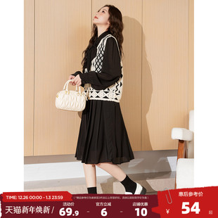 连衣裙套装 冬季 2025女装 新款 韩系马甲两件套a2 春季 唐狮黑色中长款