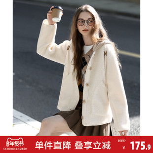 唐狮2026外套女款秋冬气质韩系高级显瘦女士假两件仿羊羔毛外套