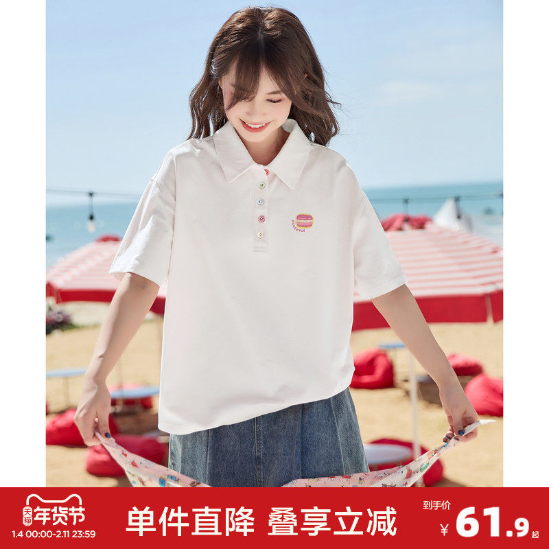 唐狮夏季新款polo衫短袖t恤女时尚纯棉白色短袖小个子女上衣,女装/女士精品,POLO衫,淘宝优惠券,粉丝福利购,淘宝优惠卷