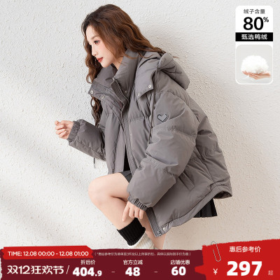 唐狮2025冬装新款短款羽绒服女士灰色小个子面包服加厚冬季外套