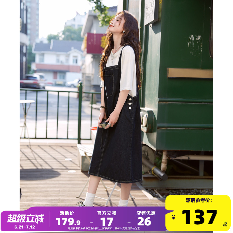 唐狮牛仔背带连衣裙2025春装新款休闲百搭背带裙女宽松学生裙子d4