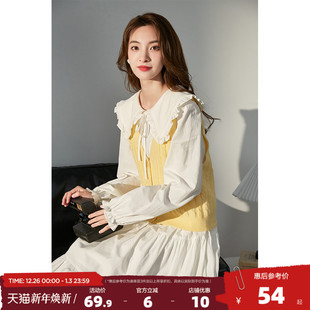 裙子女装 唐狮娃娃领连衣裙女秋冬两件套装 马甲套装 新款 长裙 裙冬季