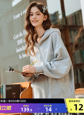 唐狮2026春季新款外套女连帽短款开衫针织设计感仿珍珠气质浅灰色