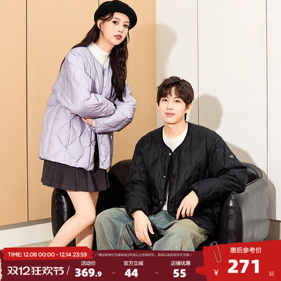唐狮2025冬季新款情侣装羽绒服男女轻薄短款无领葫芦形绗线外套潮