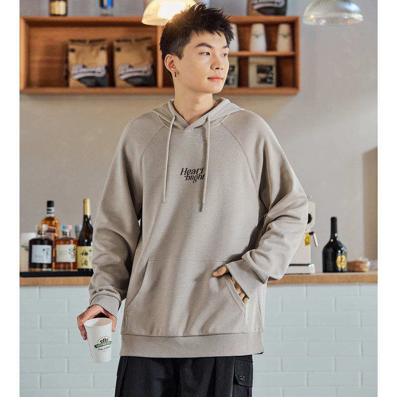 唐狮2024春秋季新款连帽卫衣男士插肩袖绿色休闲美式外套宽松上衣