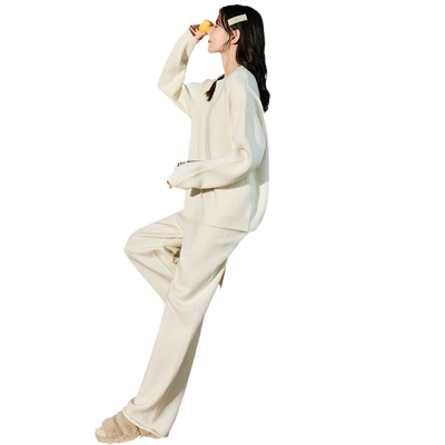 唐狮冬季白色毛衣套装女秋冬款加厚外套长裤半身裙针织衫两件套a1