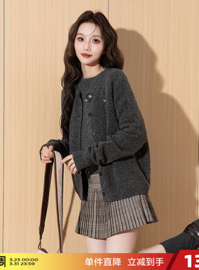 唐狮2026秋冬新款毛衣女灰色圆领早秋氛围感穿搭外搭开衫毛线衫