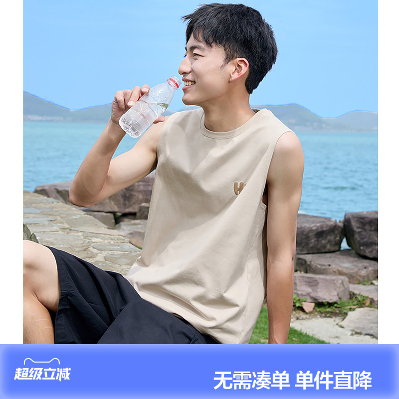 唐狮夏季新款男背心宽松坎肩无袖T恤上衣ins圆领纯棉内搭打底衫潮